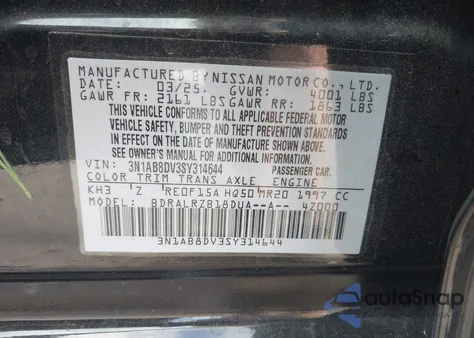 2025 Nissan Sentra Sr from USA, damaged, VIN 3N1AB8DV3SY314644